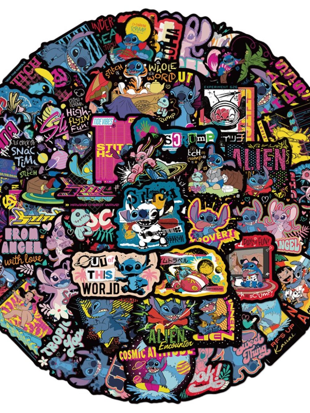 50PCS Cute Scrump Lilo & Stitch Stickers Waterproof Vinyl Decal Pack